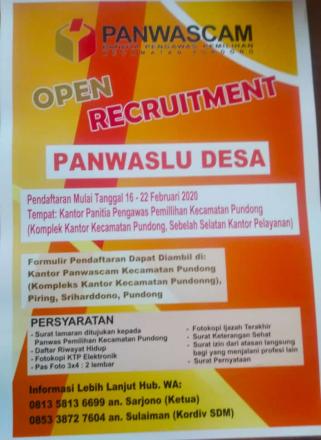 OPEN RECRUITMENT PANWASLU DESA