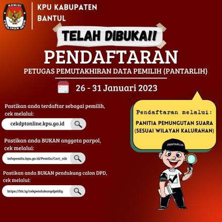 RECRUITMENT PETUGAS PEMUTAKHIRAN DATA PEMILIH(PANTARLIH) 2023